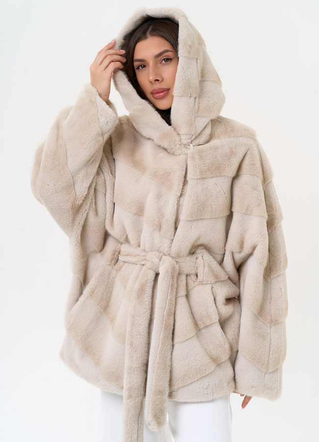 Женская шуба из эко меха с поясом модель № 31226 меха малина