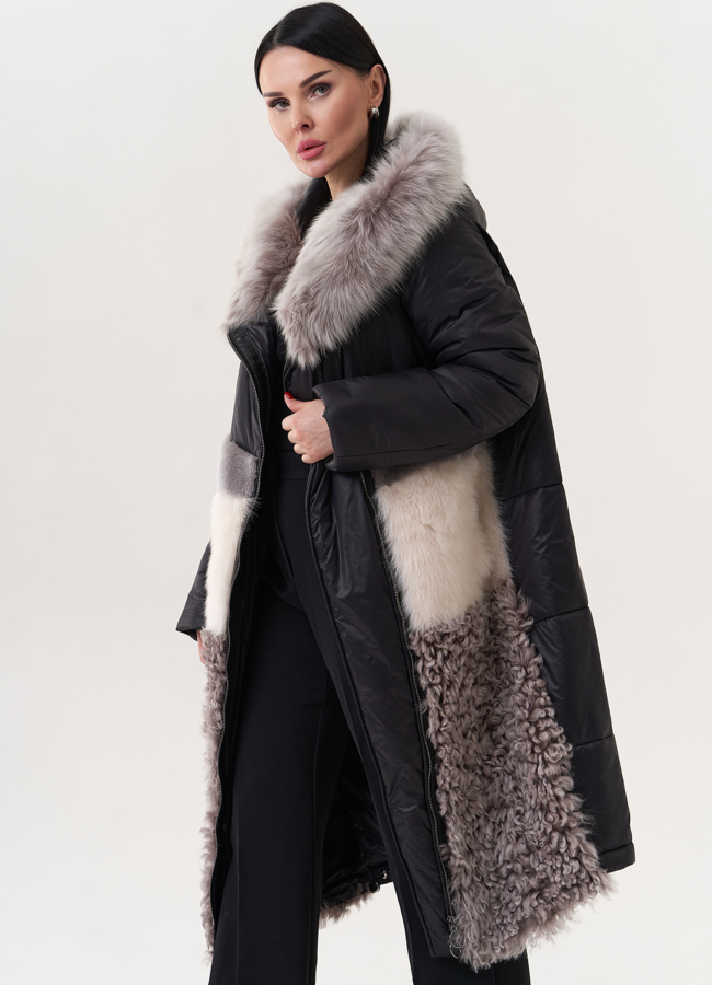 Комбинированный пуховик с овчиной модель № 26911 универмаг малина