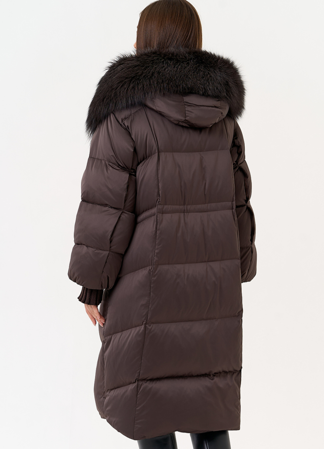 Женский пуховик с капюшоном из меха чернобурки модель № 31443 в рассрочку