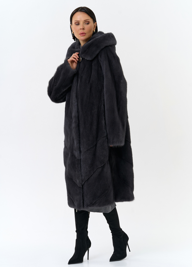 Женская шуба из норки силуэта баллон с капюшоном модель № 24750 универмаг малина
