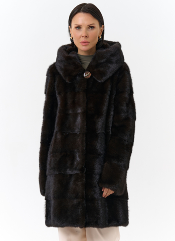 Норковая шуба с капюшоном