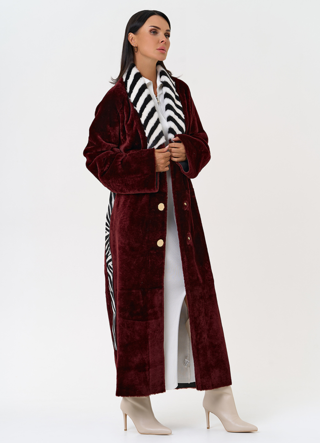 Двусторонняя женская дубленка из овчины SATINO модель № 31398 универмаг малина