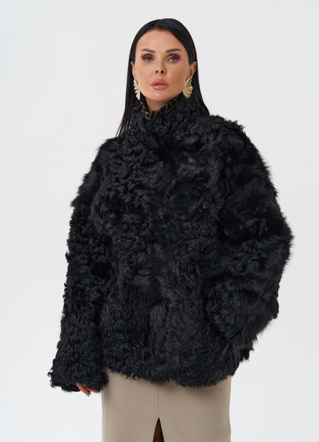 Женская двухсторонняя натуральная дубленка модель № 28422 меха малина