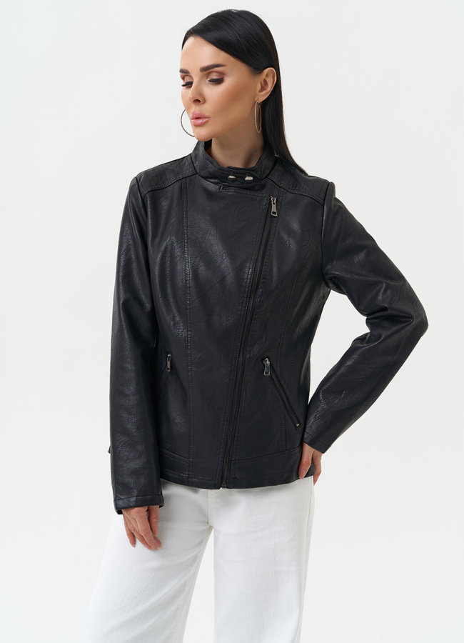 Куртка женская из эко кожи черного цвета модель № 30386 универмаг малина