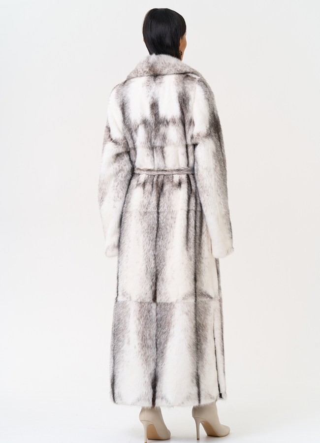 Длинная шуба из норки крестовки cross модель № 31327 универмаг малина