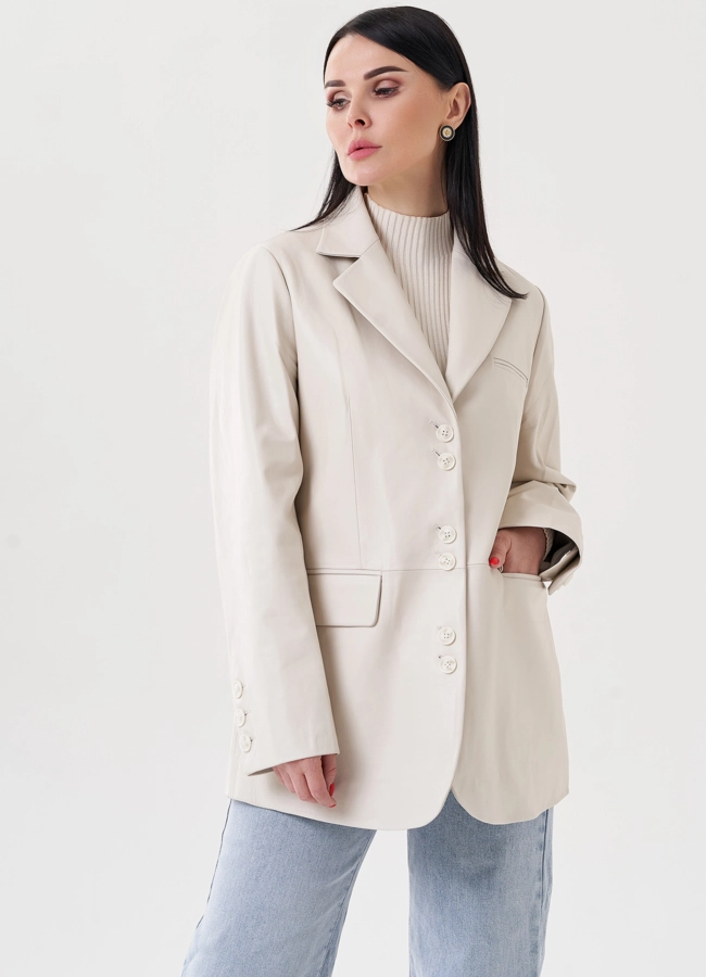 Женский пиджак из натуральной кожи  модель № 24482 универмаг малина