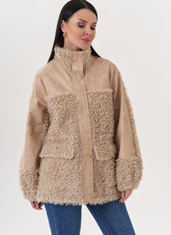 Комбинированный жакет из эко кожи