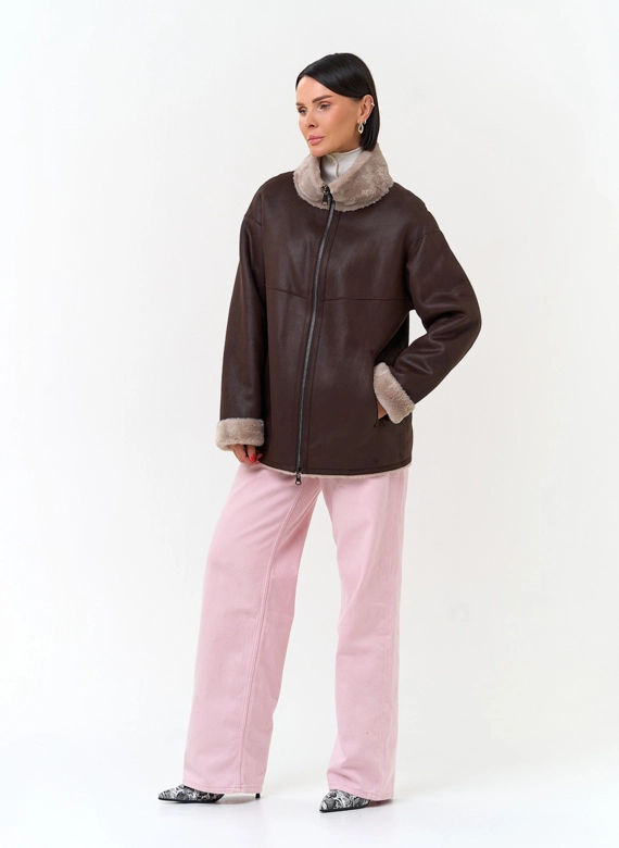 Женская дубленка из эко замши фото