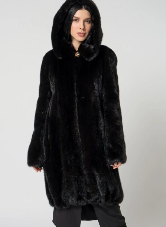 Норковая шуба с капюшоном