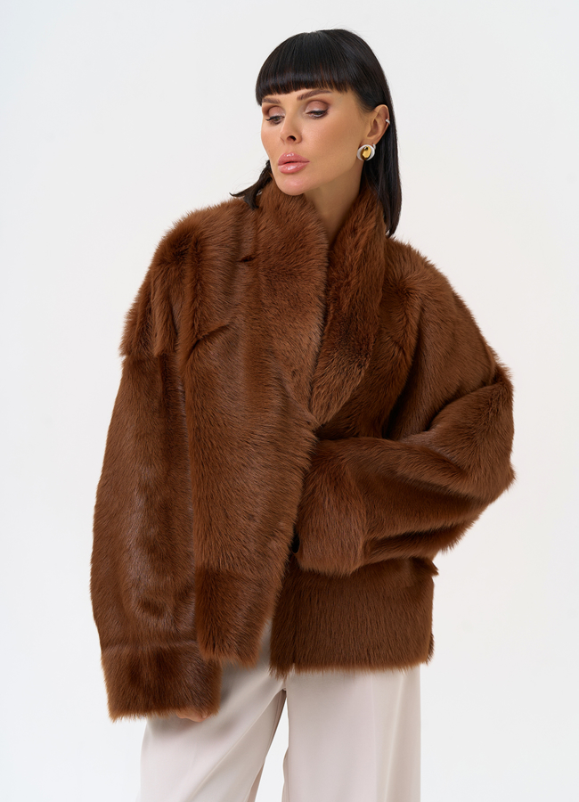 Яркая натуральная дубленка модель № 31627 универмаг малина