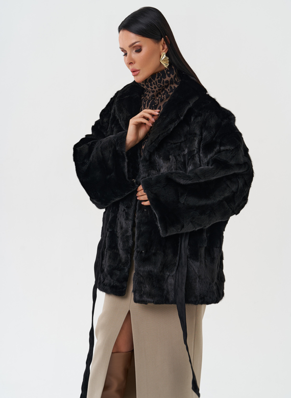 Шуба из меха норки с поясом