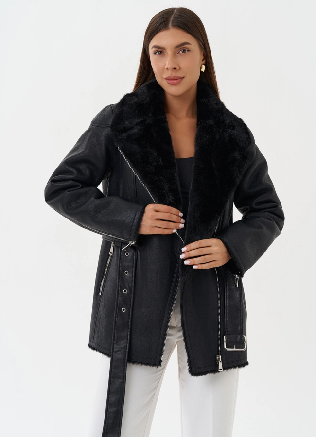 Эко дубленка с английским воротником модель № 27758 универмаг малина