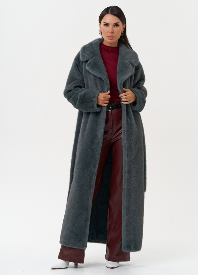 Женское пальто из эко меха в цвете ментол модель № 31234 универмаг малина