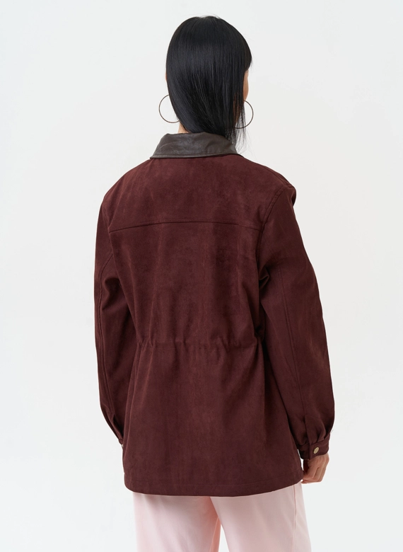 Женская парка из эко замши бордового цвета