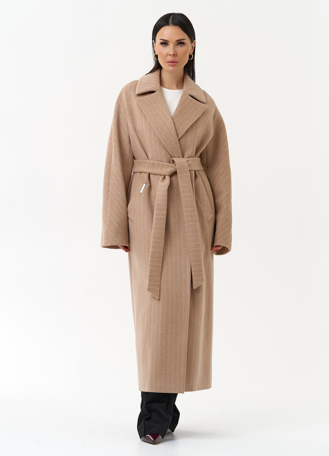 Длинное женское пальто с поясом модель № 29895 в кредит