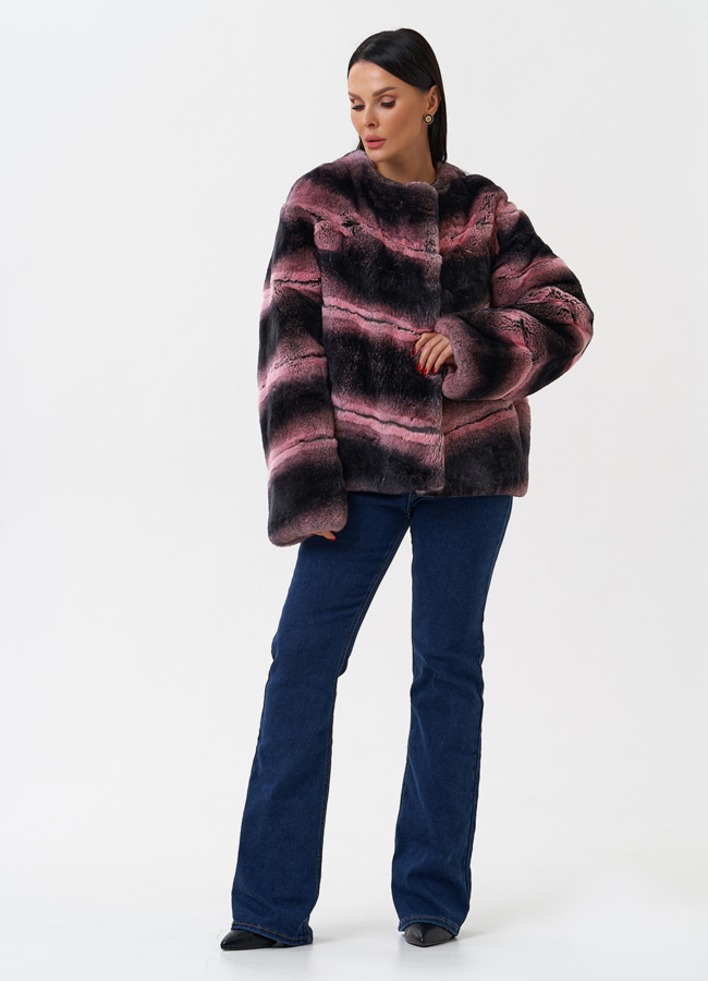 Короткая шуба из меха кролика модель № 28899 универмаг малина