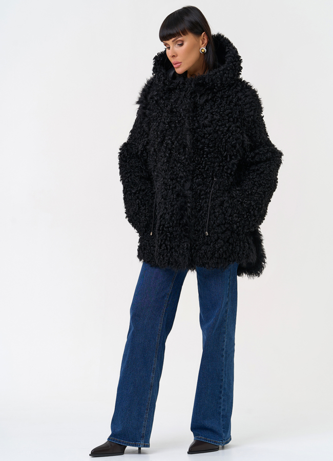 Женская двухсторонняя дубленка с капюшоном модель № 31481 универмаг малина