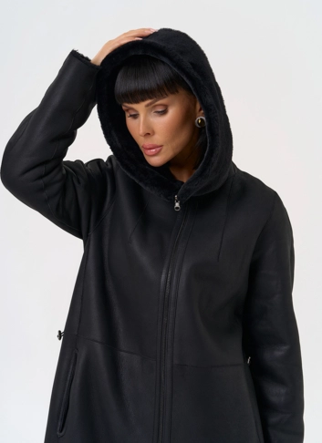 Натуральная двухсторонняя дубленка с капюшоном