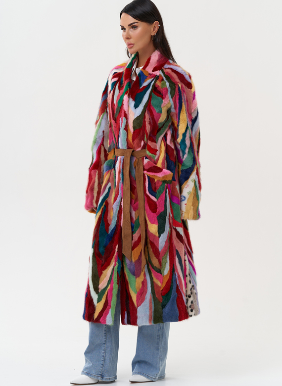 Норковая шуба в стиле пэчворк