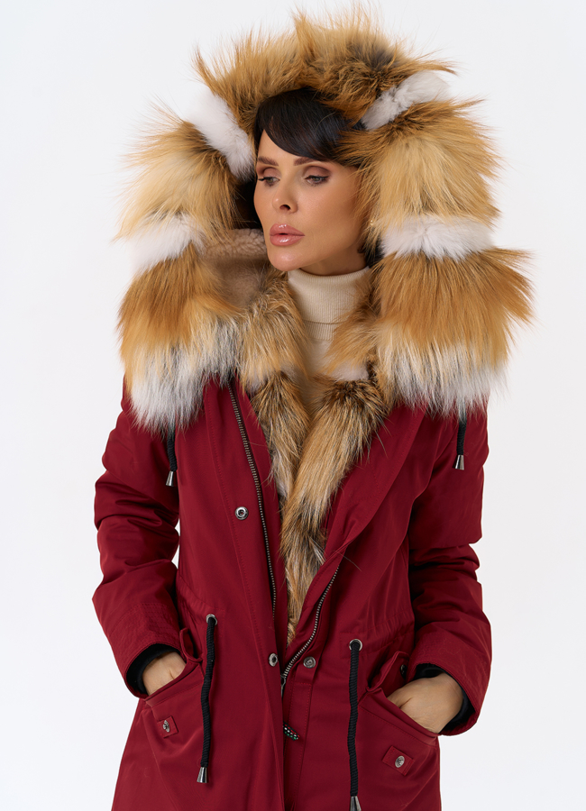 Женская парка с капюшоном из меха рыжей лисы модель № 31991 универмаг малина