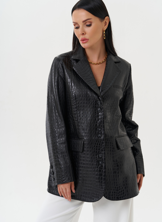 Жакет из натуральной кожи черного цвета