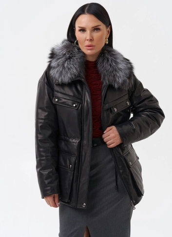 Кожаный пуховик с мехом