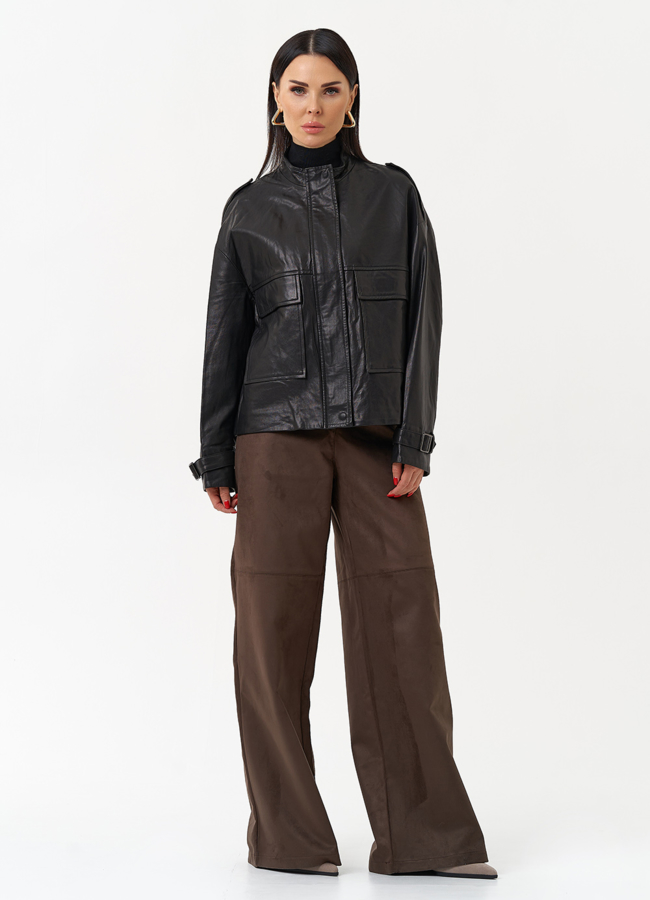 Женская куртка-рубашка из натуральной кожи  прямого силуэта модель № 22338 универмаг малина